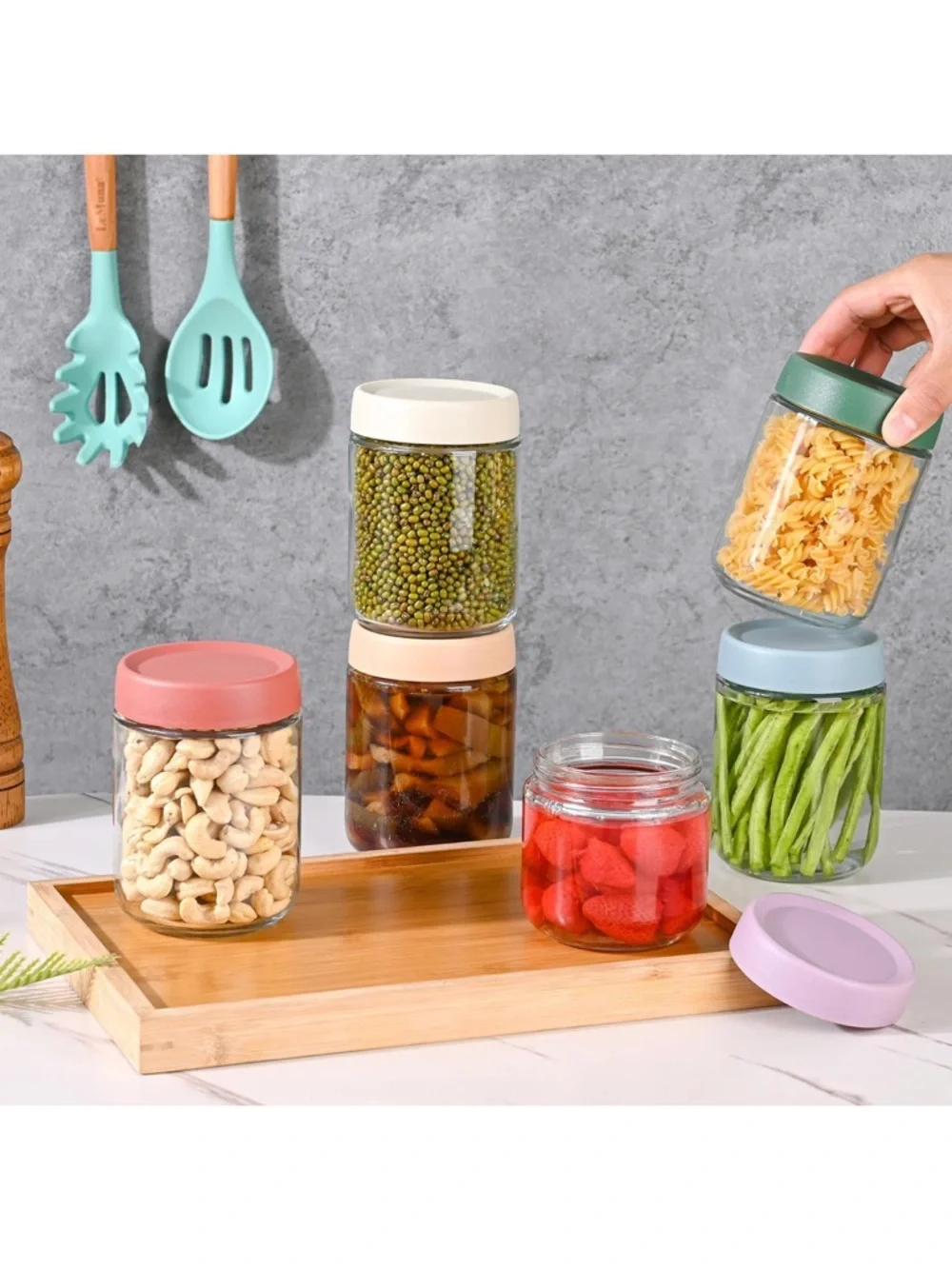 Overnight Oats Containers with Lids 16 oz Glass Jars 6 Pack Glass Mason